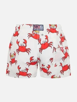 Mittellange Jeans-Badeshorts für Jungen mit Königskrabben-Aufdruck