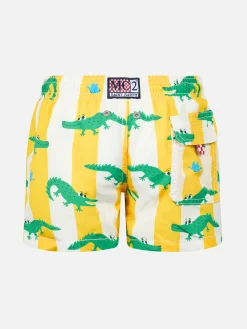 Mittellange Jeans-Badeshorts für Jungen mit Krokodildruck