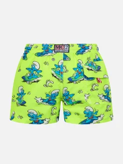Mittellange Jeans-Badeshorts für Jungen mit Schlumpf-Aufdruck | DIE SCHMURF-SONDEREDITION