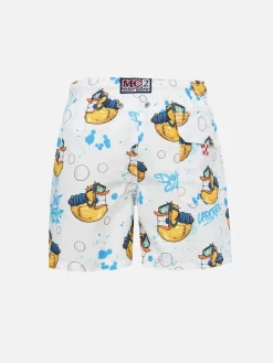 Mittellange Jeans-Badeshorts für Jungen mit Crypto Ducky-Aufdruck | CRYPTOPUPPET-SONDERAUSGABE