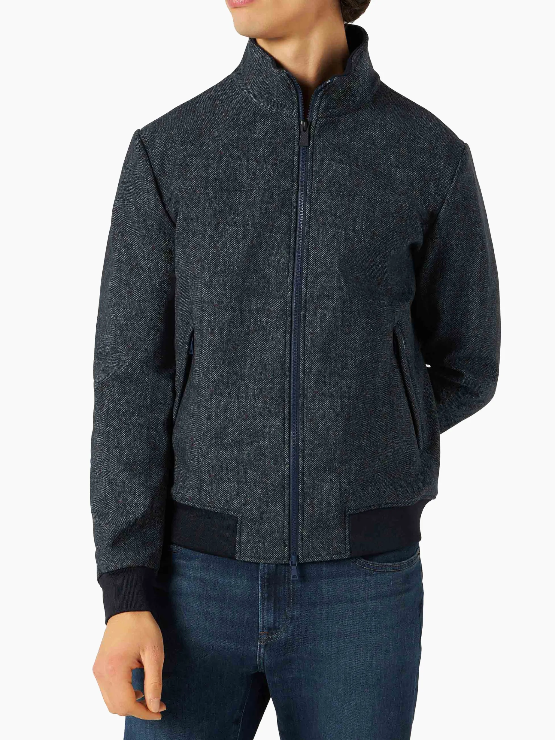 Mittelschwere Herren-Bomberjacke in Mélange-Blau