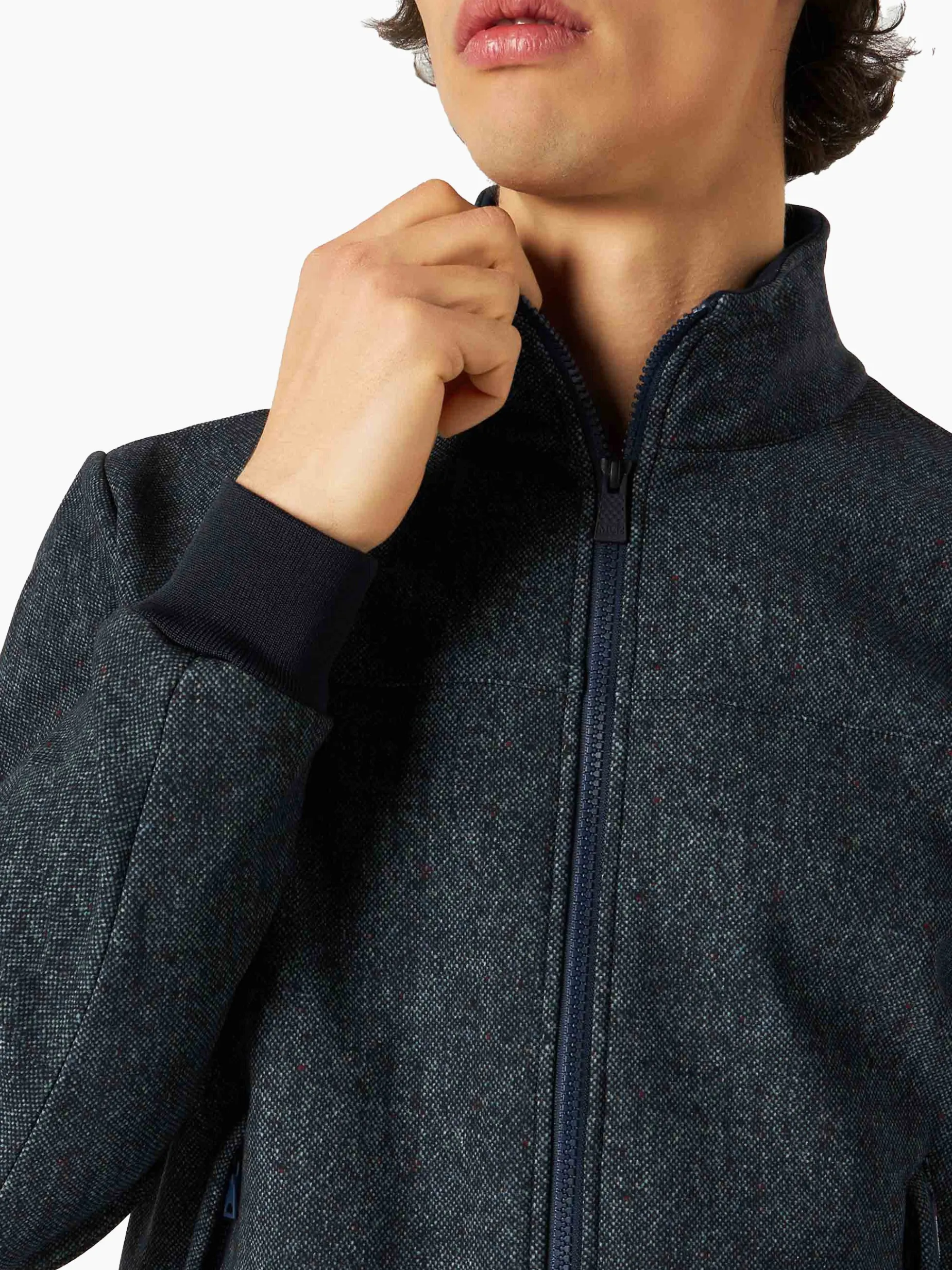 Mittelschwere Herren-Bomberjacke in Mélange-Blau