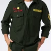 Moleskin-Overshirt mit Peace in St. Barth-Stickerei