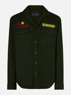 Moleskin-Overshirt mit Peace in St. Barth-Stickerei