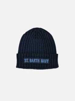 Mütze aus Kaschmirmischung mit St. Barth Navy-Aufnäher