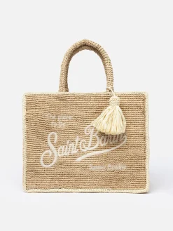 Naturbeige Colette Raffia-Handtasche mit Stickerei