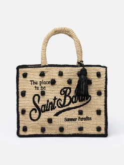 Naturbeige Colette Raffia-Handtasche mit Polka-Dot-Applikationen