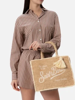 Naturbeige Colette Raffia-Handtasche mit Stickerei
