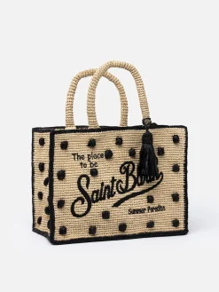 Naturbeige Colette Raffia-Handtasche mit Polka-Dot-Applikationen