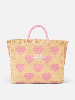 Naturbeige Colette Raffia Handtasche mit Herzstickerei