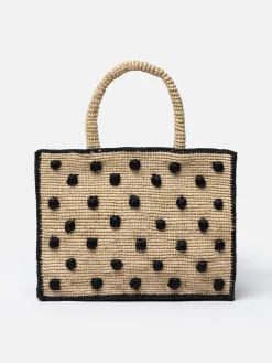 Naturbeige Colette Raffia-Handtasche mit Polka-Dot-Applikationen