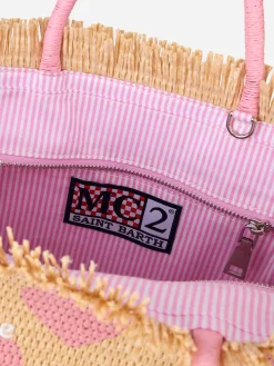 Naturbeige Colette Raffia Handtasche mit Herzstickerei