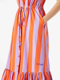 Neckholder-Kleid für Damen mit Streifendruck