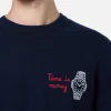 Nevy blauer Herrenpullover Heron mit Time is money-Stickerei
