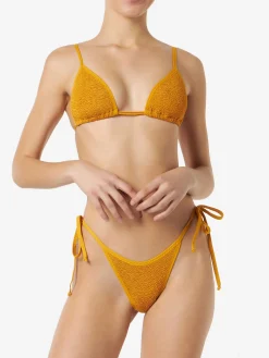 Ockerfarbener Crinkle-Triangel-Bikini für Damen