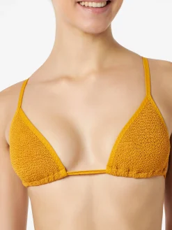 Ockerfarbener Crinkle-Triangel-Bikini für Damen