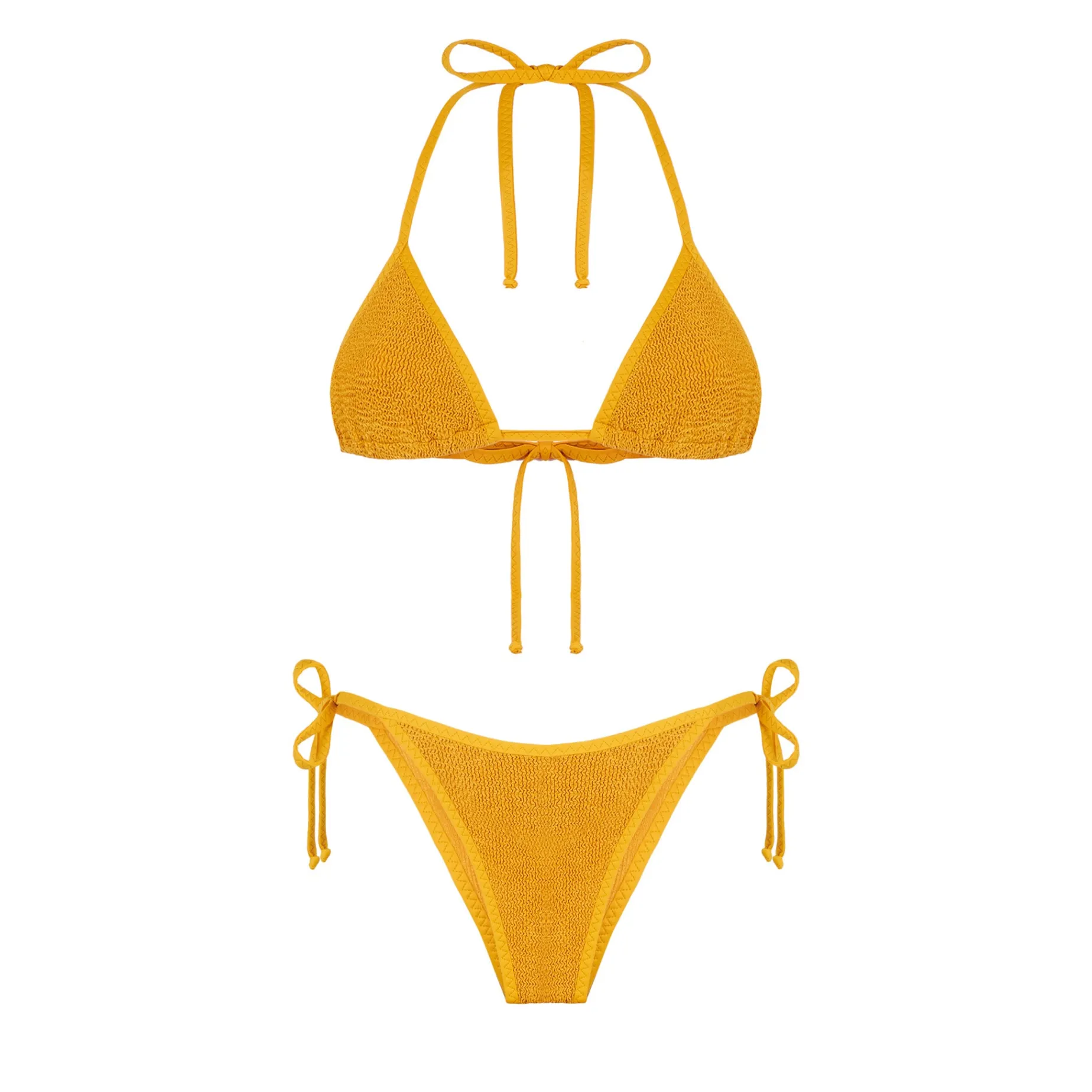 Ockerfarbener Crinkle-Triangel-Bikini für Damen