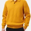 Ockerfarbener Rippenpullover Downing aus Kaschmirmischung für Herren mit Polokragen