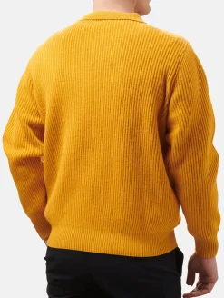 Ockerfarbener Rippenpullover Downing aus Kaschmirmischung für Herren mit Polokragen