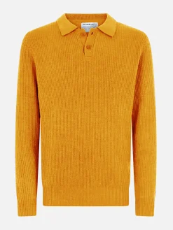 Ockerfarbener Rippenpullover Downing aus Kaschmirmischung für Herren mit Polokragen