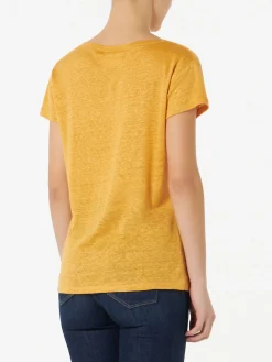 Ockerfarbenes Damen-T-Shirt aus Leinen