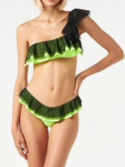One-Shoulder-Bikini mit schwarzem Tüll