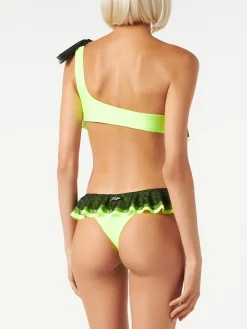 One-Shoulder-Bikini mit schwarzem Tüll