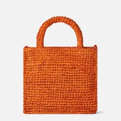 Orangefarbene Mini-Vanity-Basttasche mit Stickerei vorne