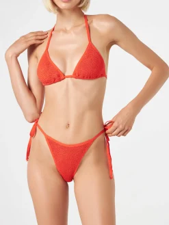 Orangefarbener Crinkle-Triangel-Bikini für Damen