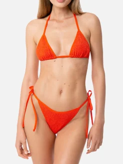Orangefarbener Crinkle-Triangel-Bikini für Damen
