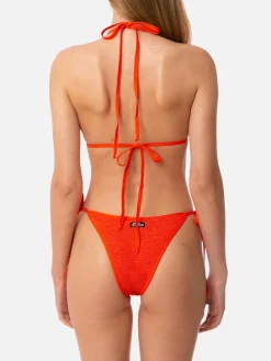 Orangefarbener Crinkle-Triangel-Bikini für Damen