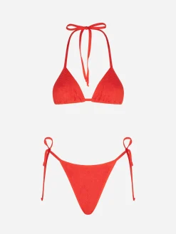 Orangefarbener Crinkle-Triangel-Bikini für Damen