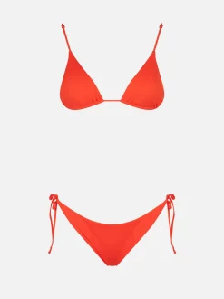 Orangefarbener, gerippter Triangel-Bikini