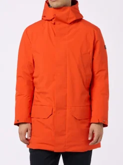 Orangefarbener Parka für Herren mit Kapuze und Bandana-Futter