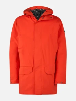 Orangefarbener Parka für Herren mit Kapuze und Bandana-Futter
