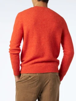Orangefarbener Stretch-Wollpullover für Herren mit St. Barth-Stickerei
