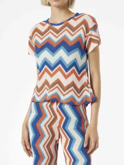Orangefarbenes Chevron-Strickoberteil