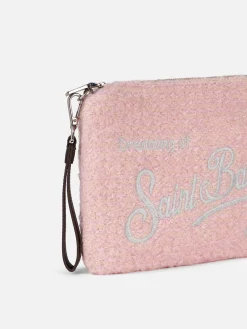 Parisienne rosa gestrickte Umhängetasche Clutch aus Bouclé