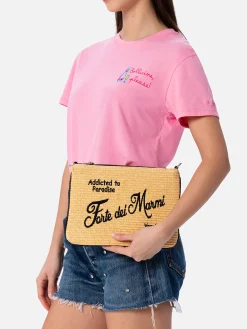 Parisienne Stroh-Pochette mit Forte dei Marmi-Stickerei