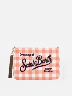 Parisienne Umhängetasche Clutch aus Wollstoff mit rosa Gingham-Karo
