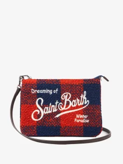 Parisienne Umhängetasche Clutch aus Wolle mit orangefarbenem Gingham-Muster
