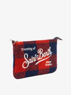 Parisienne Umhängetasche Clutch aus Wolle mit orangefarbenem Gingham-Muster