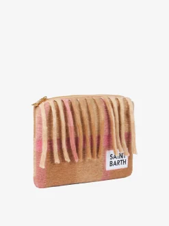 Parisienne-Decken-Umhängetasche Clutch mit rosa und beigem Schottenmuster