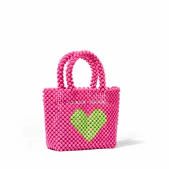 Perlenbesetzte rosa Handtasche mit grünem Herz