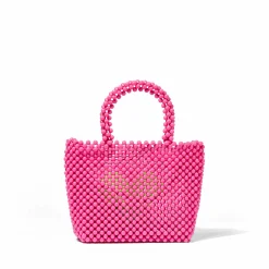 Perlenbesetzte rosa Handtasche mit grünem Herz