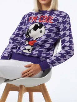 Pied-de-Poule-Pullover für Damen mit Rundhalsausschnitt und Snoopy-Aufdruck | SNOOPY PEANUTS™ SONDEREDITION