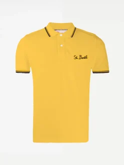 Poloshirt aus Stretch-Piquet mit Stickerei vorne