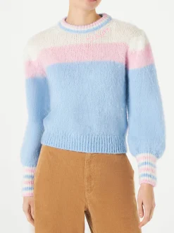 Pullover aus gebürstetem Strick mit Puffärmeln und St. Barth-Stickerei