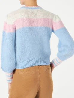 Pullover aus gebürstetem Strick mit Puffärmeln und St. Barth-Stickerei