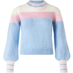 Pullover aus gebürstetem Strick mit Puffärmeln und St. Barth-Stickerei